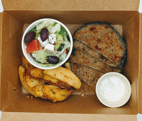 Prepared Meal for October 23: Greek Dinner with Eggplant Cutlets & Tzatziki